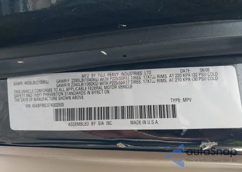 2007 Subaru Outback 3.0R L.l. Bean Edition из США, поврежденный, VIN 4S4BP86C074302505